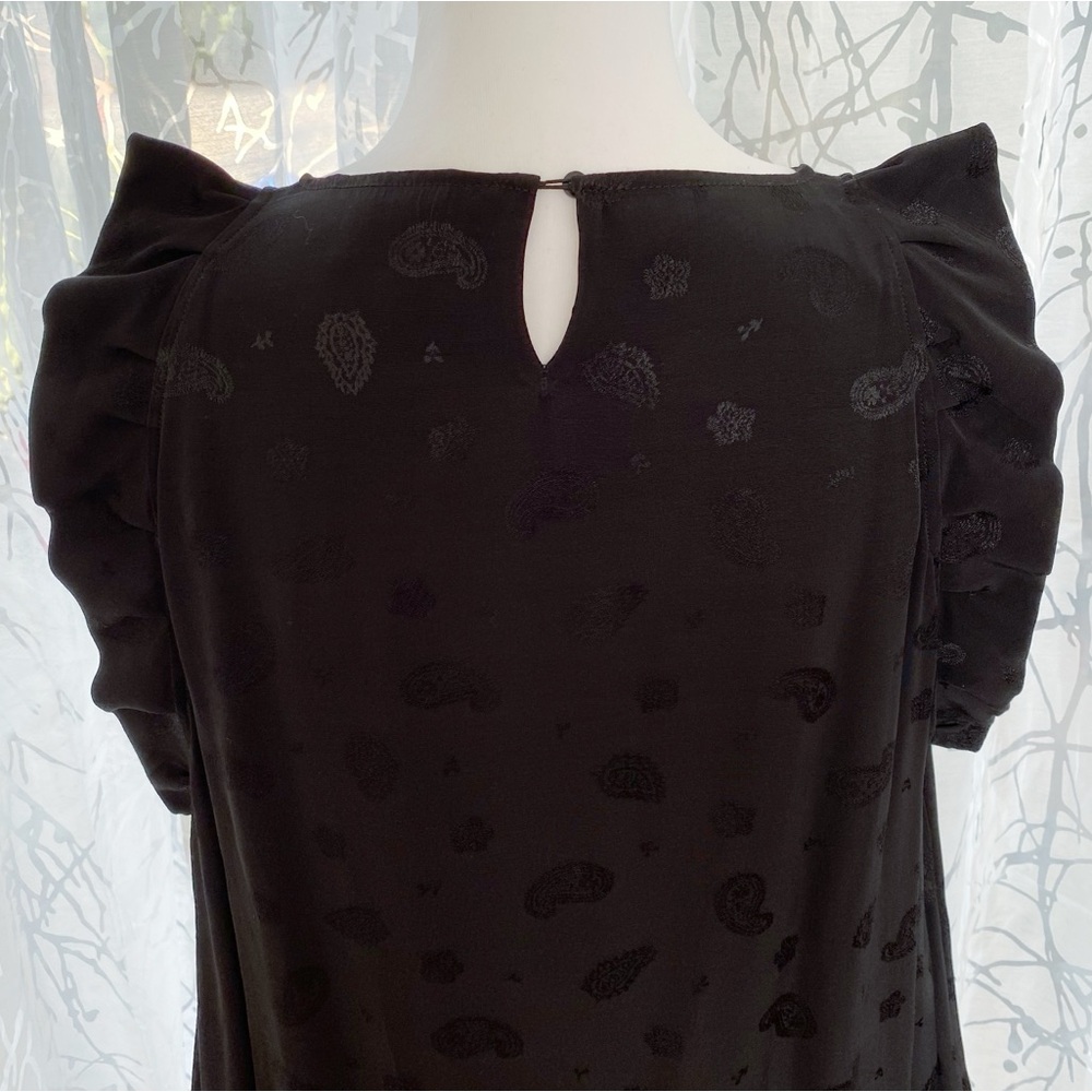 MAJE LOYD BLACK PAISLEY PRINT RUFFLE COLD SHOULDER LONG SLEEVE BLOUSE top - Picture 7 of 11